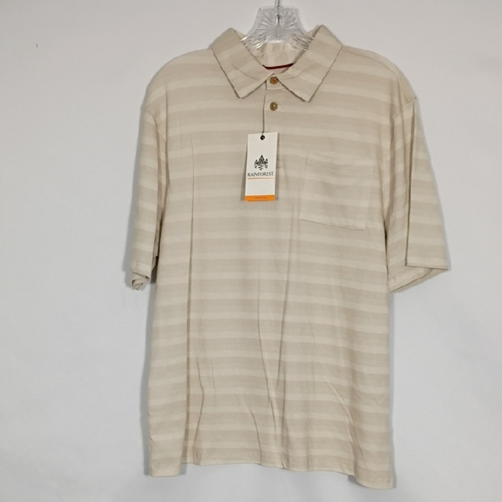 NWT Rainforest Peyote Premium Striped Pique Short Sleeve Polo Mens Size Medium